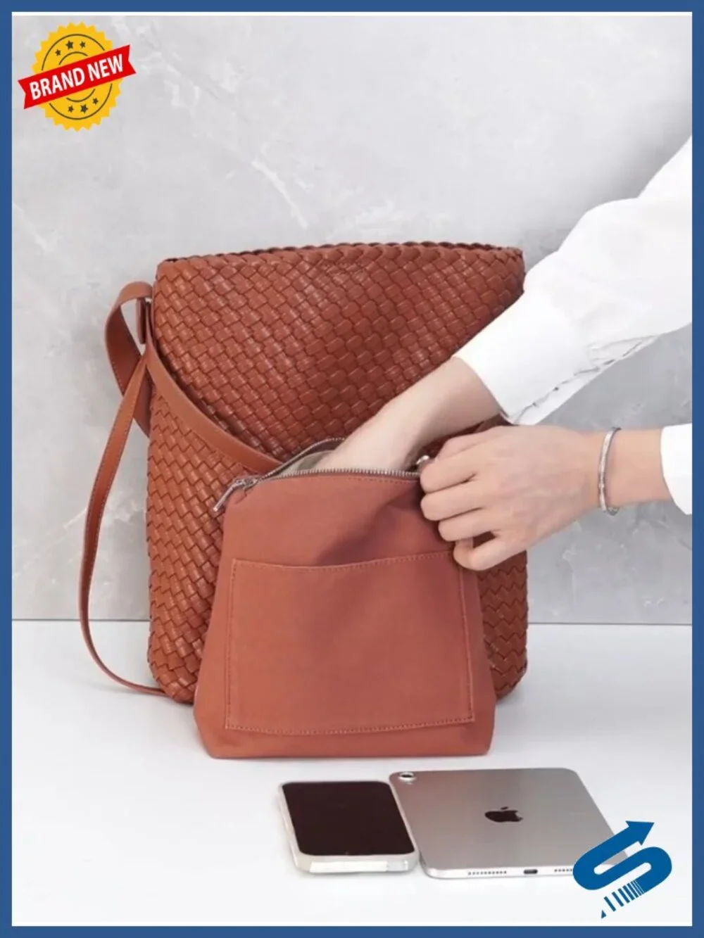 Large Woven Tote Bag Vegan Leather Shoulder Bag Women Travel Shopper
